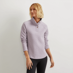 Women's Quilted Button-Up Mockneck