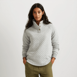 Women's Quilted Button-Up Mockneck