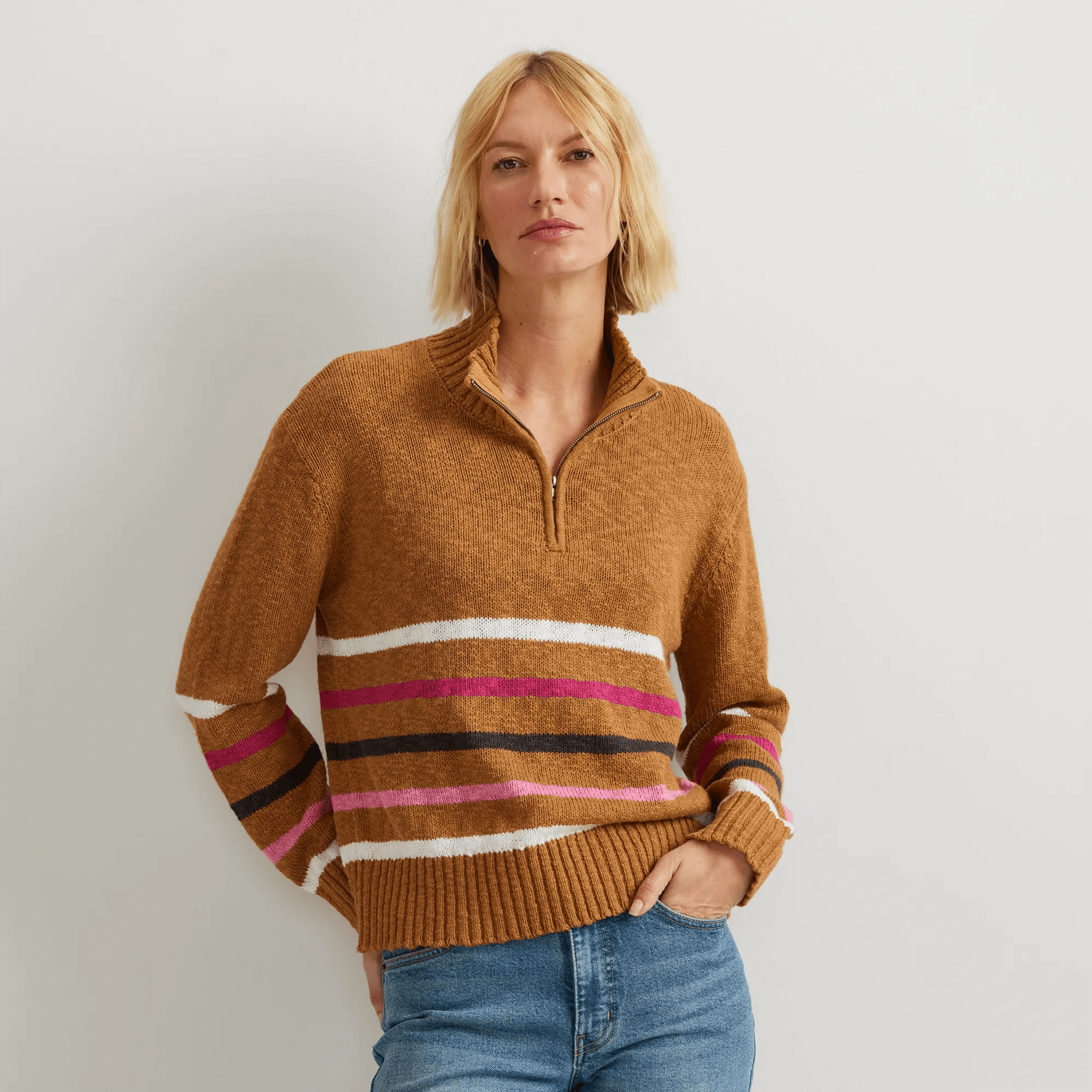 Women's Striped 1/4-Zip Sweater