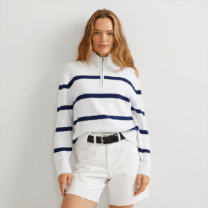 Women's Striped 1/4-Zip Sweater