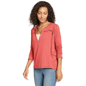 Women's Gate Check 3/4-Sleeve Notch-Neck Taped T-Shirt