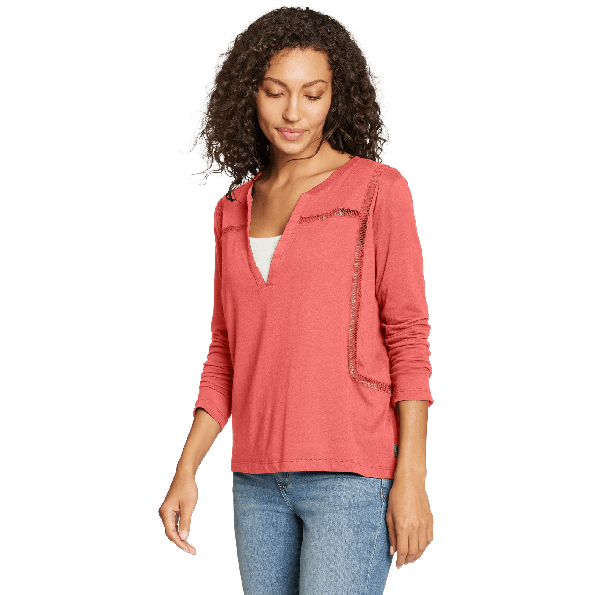 Women's Gate Check 3/4-Sleeve Notch-Neck Taped T-Shirt